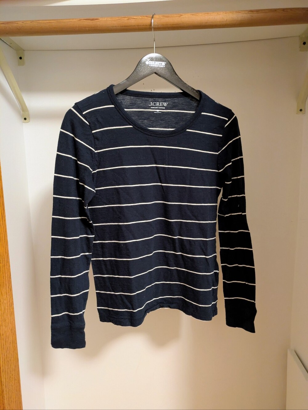 J.Crew Vintage cotton Navy and white striped long-sleeve Crew neck top size M